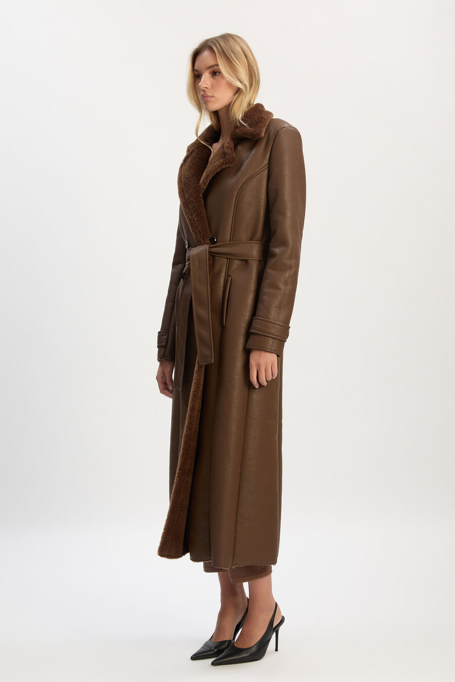 Vegan Leather Shearling Coat
