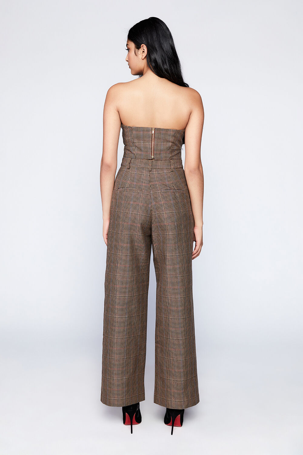 CHECK TUCK PANT in colour TOBACCO BROWN