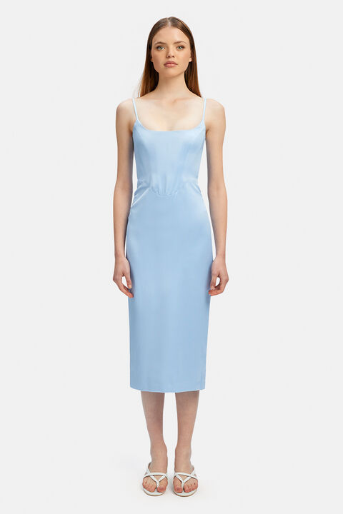 MARLO MIDI DRESS IN BLACK in colour CERULEAN