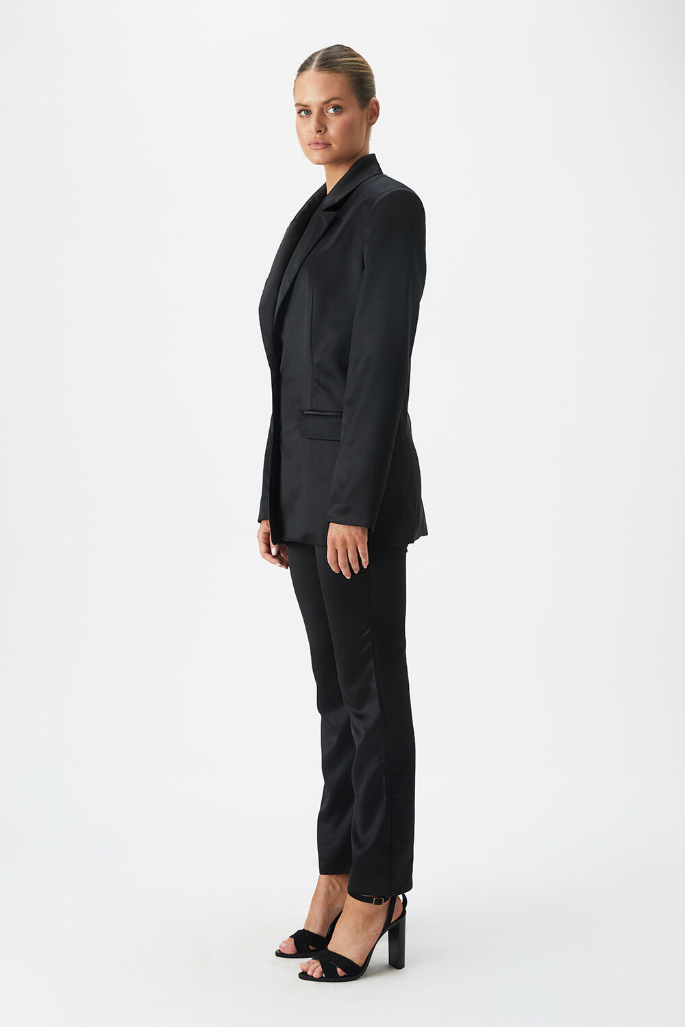 NYAH SATIN BLAZER in colour CAVIAR