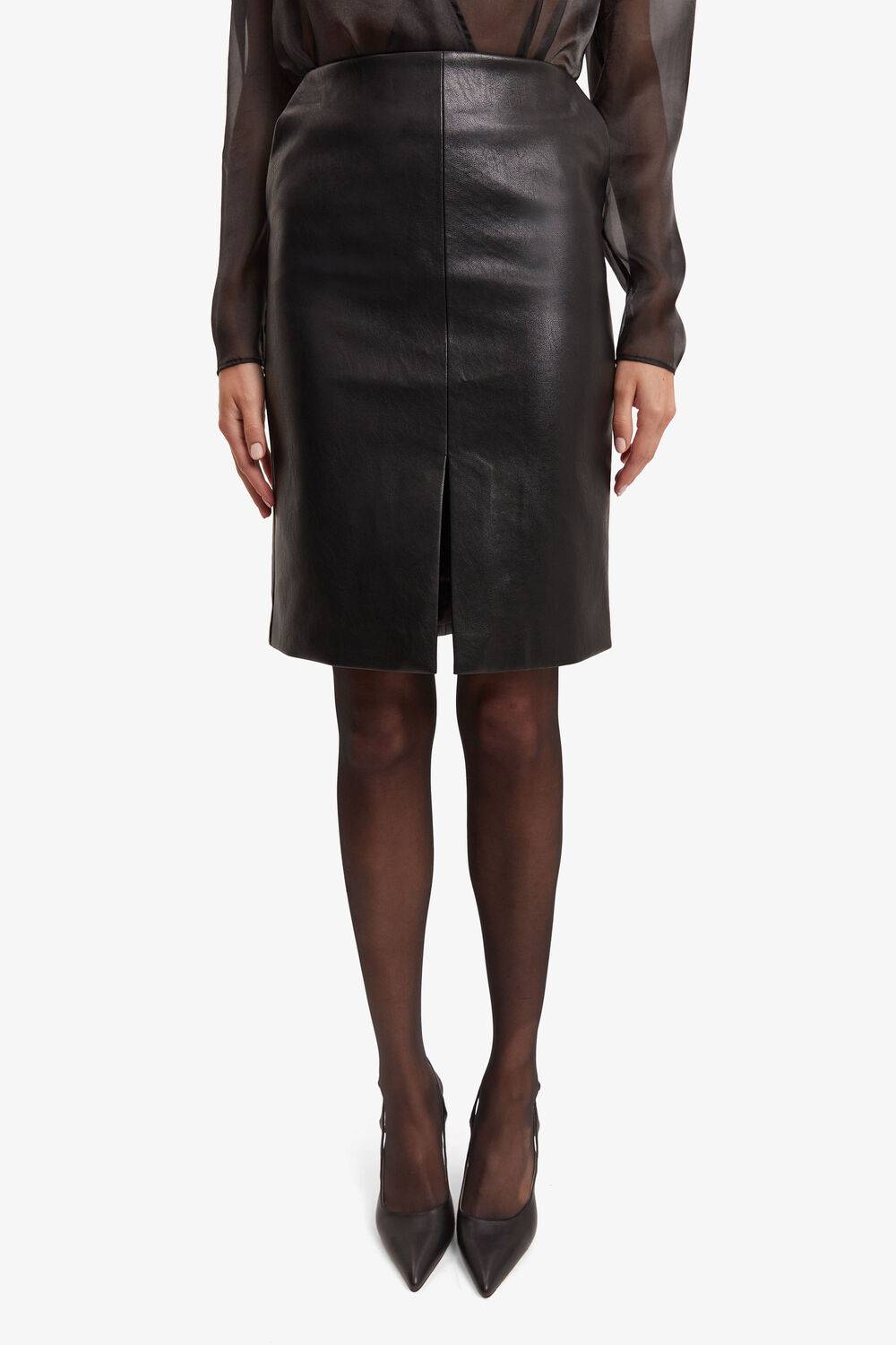 BRIAR VEGAN LEATHER MIDI SKIRT in colour CAVIAR