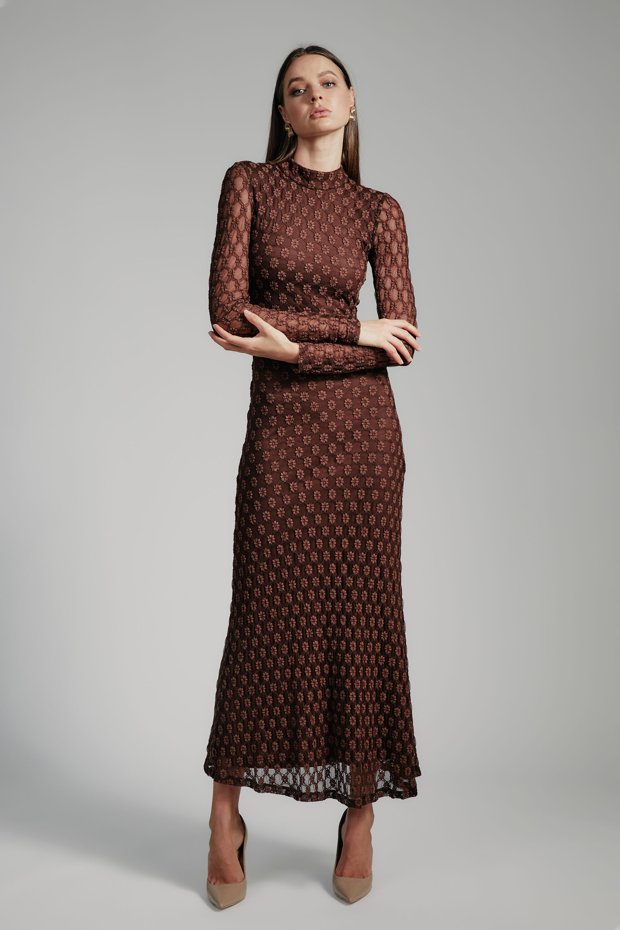 Long sleeve bardot midi dress hotsell