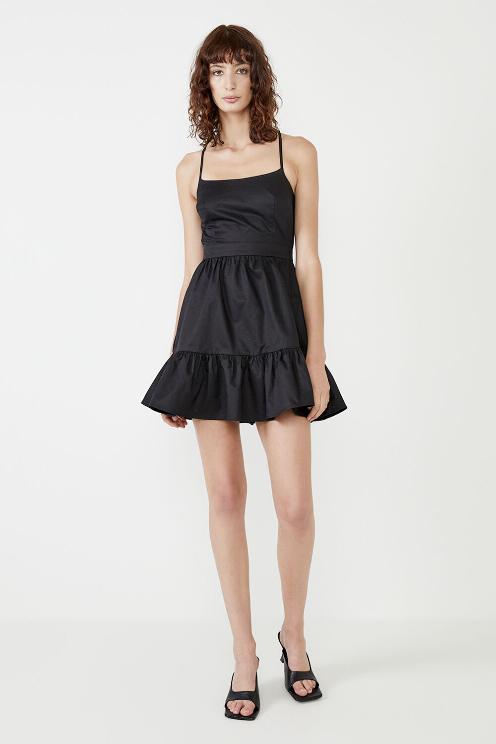 Backless Mini Poplin Dress in Black Bardot