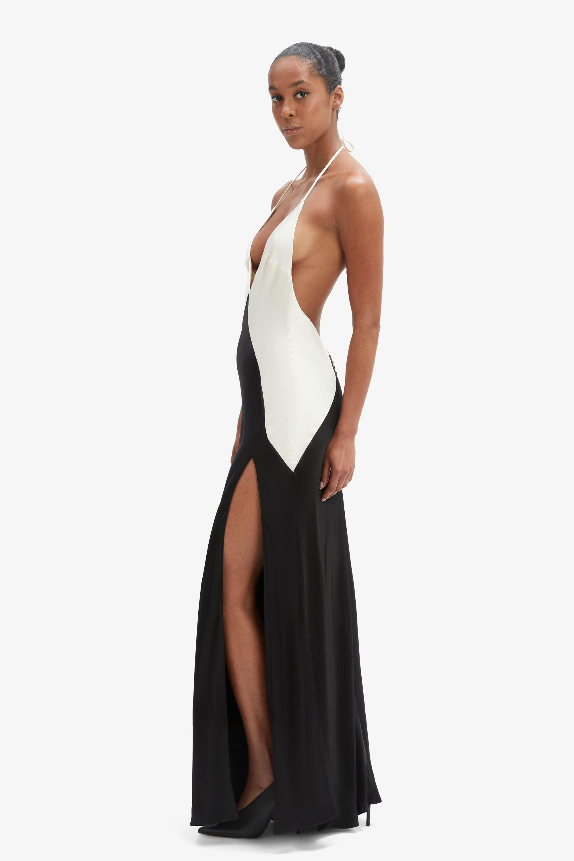 sheer halter neck dress Italia Azure Halterneck Sheer Hem Maxi Dress Olive main image 0