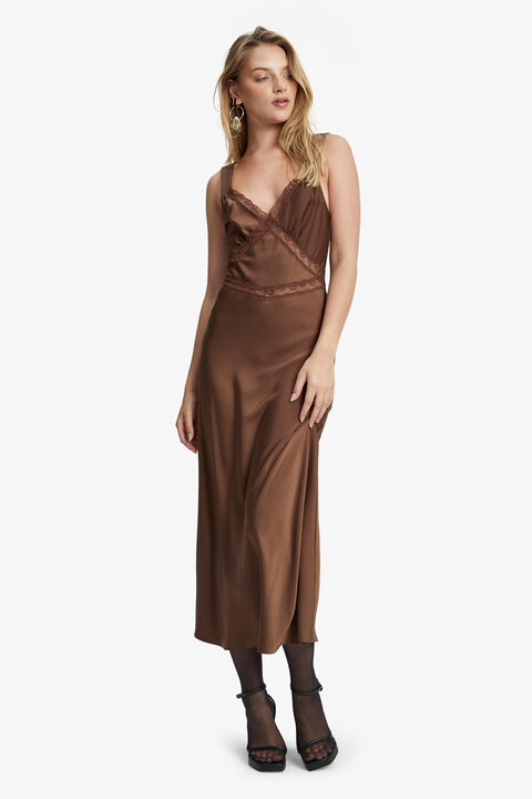 EMORY LACE SLIP DRESS in colour CHOCOLATE BROWN
