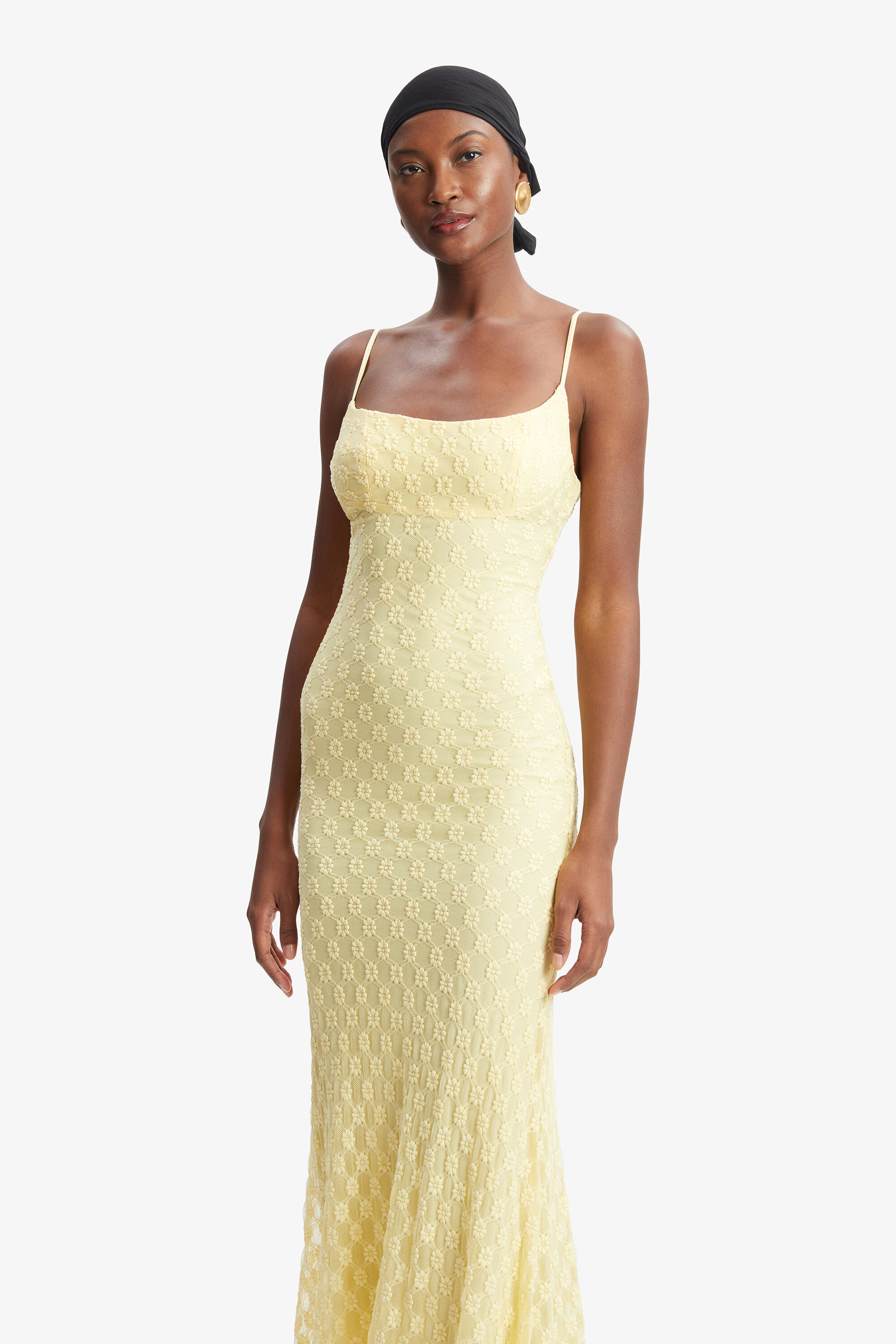 Adoni Mesh Midi Dress In Canary Yellow Bardot