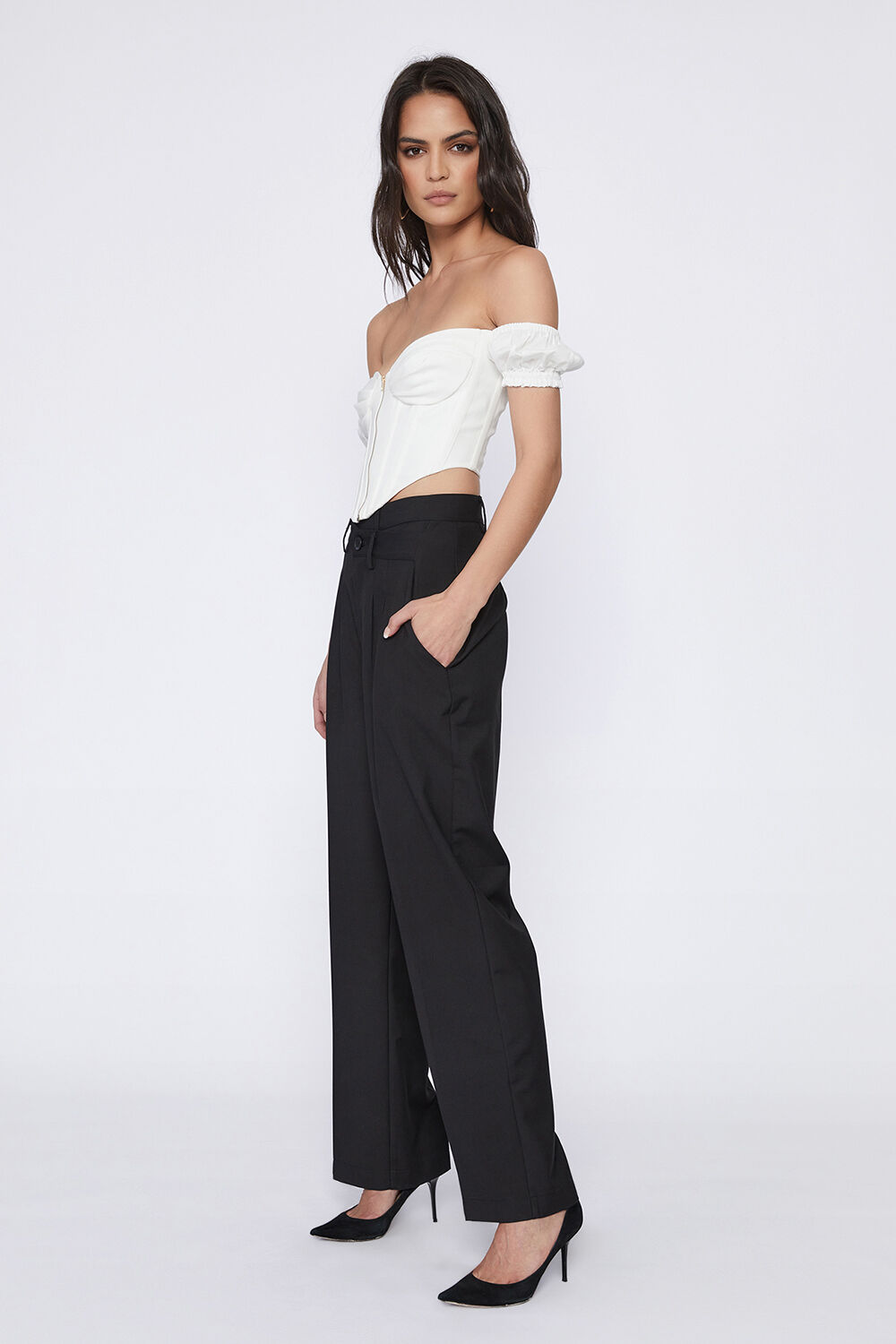 THE CROSS FRONT PANT   in colour CAVIAR