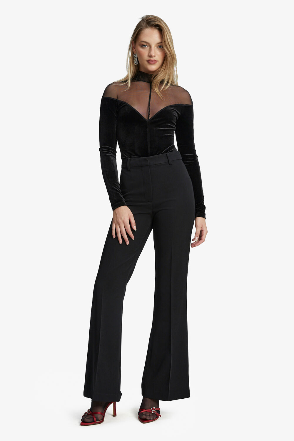 NATALIA VELOUR BODYSUIT in colour CAVIAR