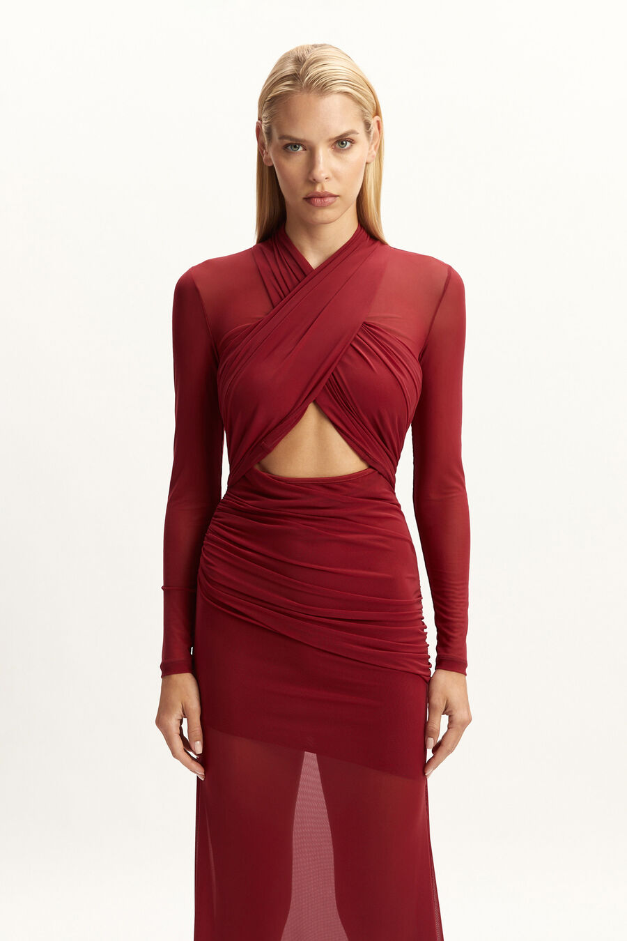 Veria Wrap Mesh Maxi Dress