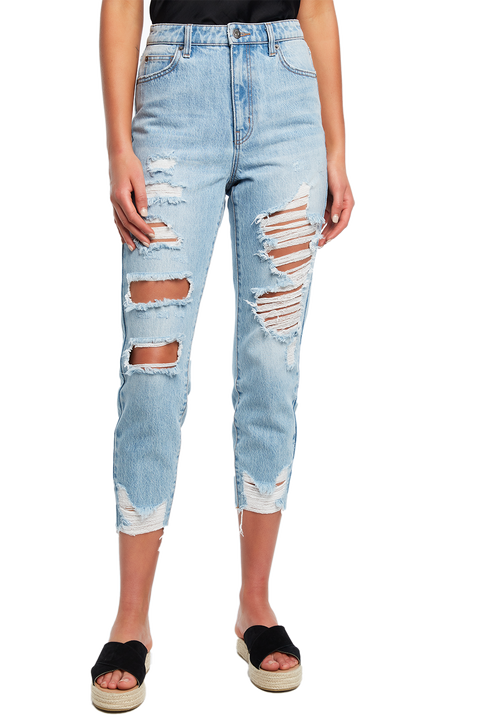 THE MUM JEAN in colour DUSTY BLUE