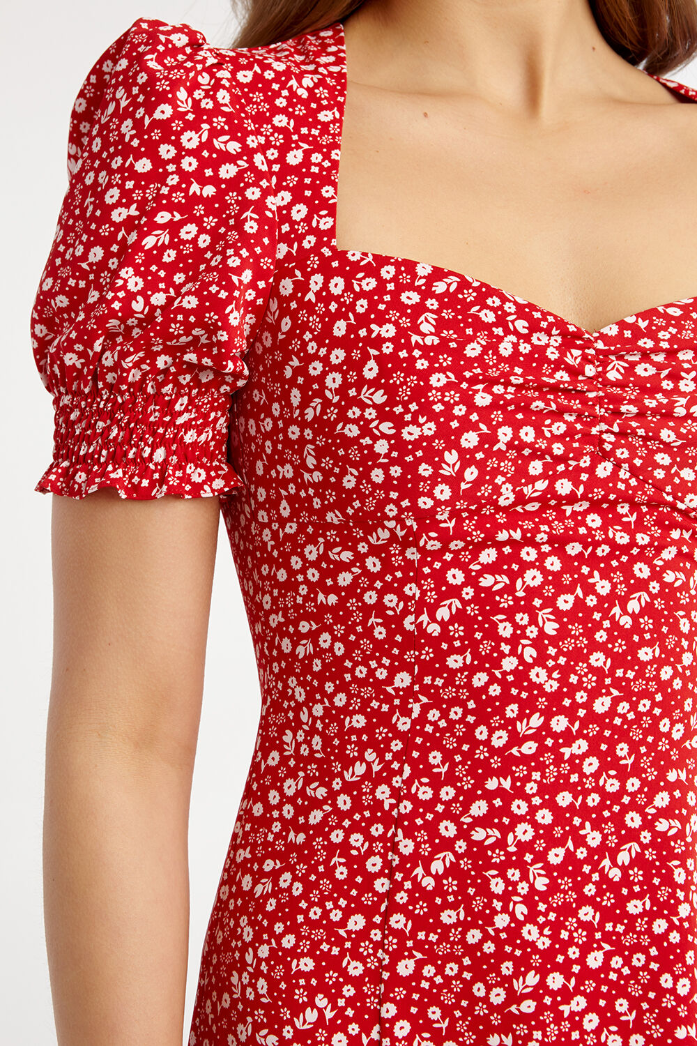bardot red floral dress