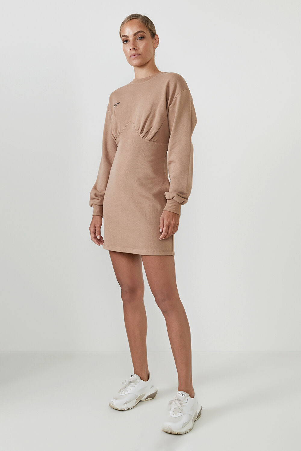 The Organic Sweater Dress in Tan | Bardot