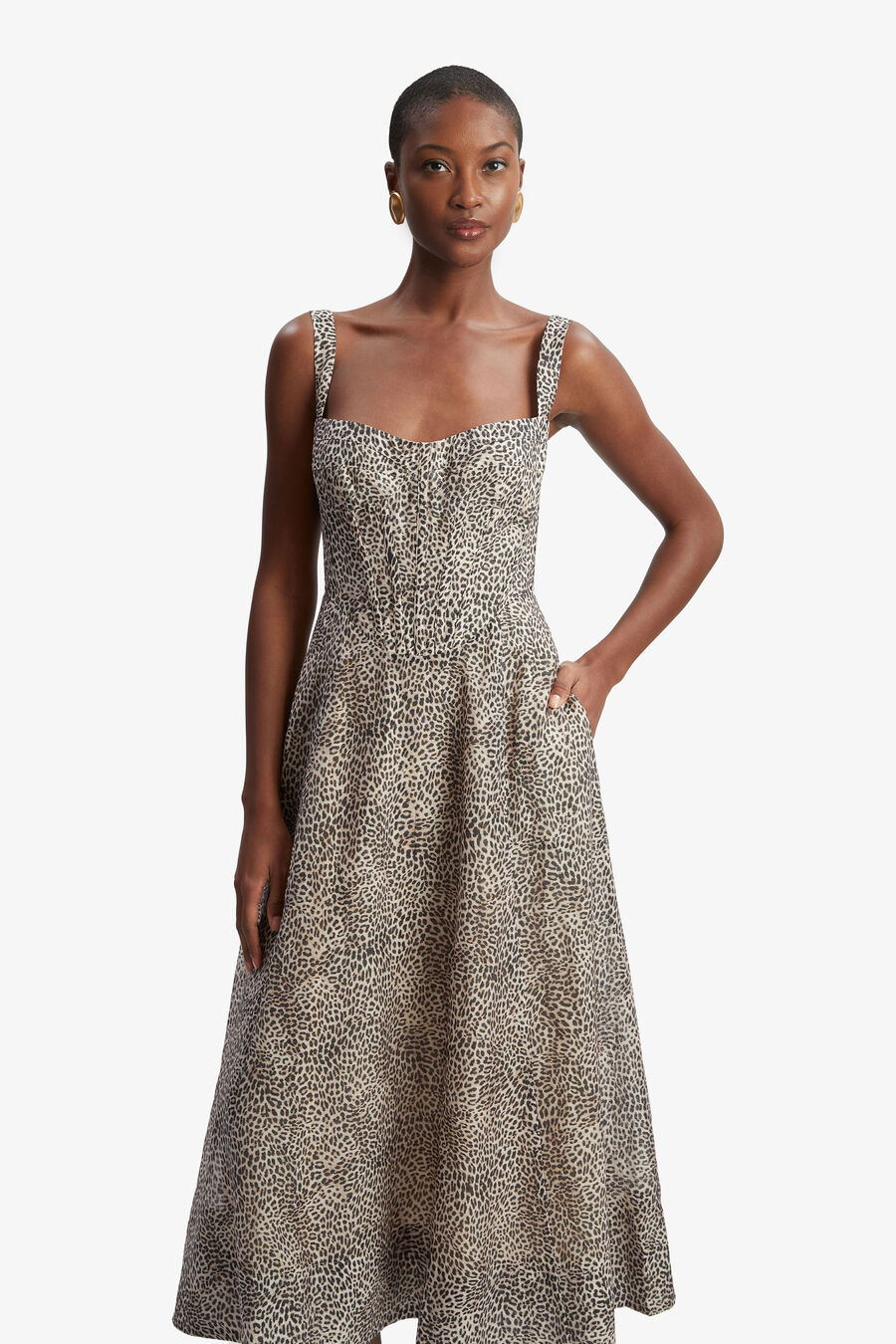 LILAH CORSET MIDI DRESS in colour Brown Leopard