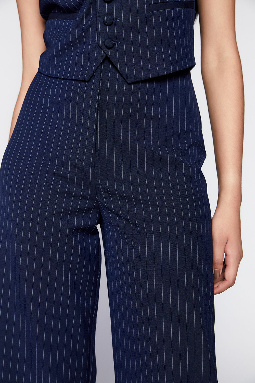 PIN STRIPE WIDE LEG PANT in colour BLACK IRIS
