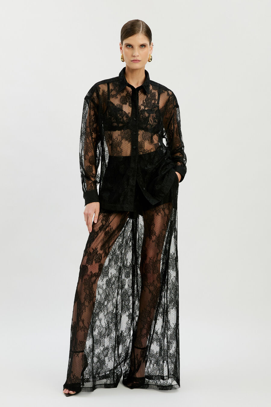 ALEIDA OVERSIZED LACE SHIRT in colour BLACK