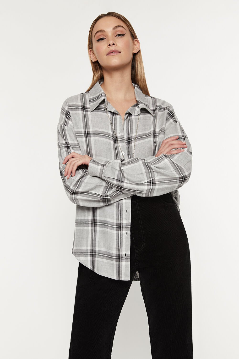 Classic Check Shirt in Grey Check | Bardot