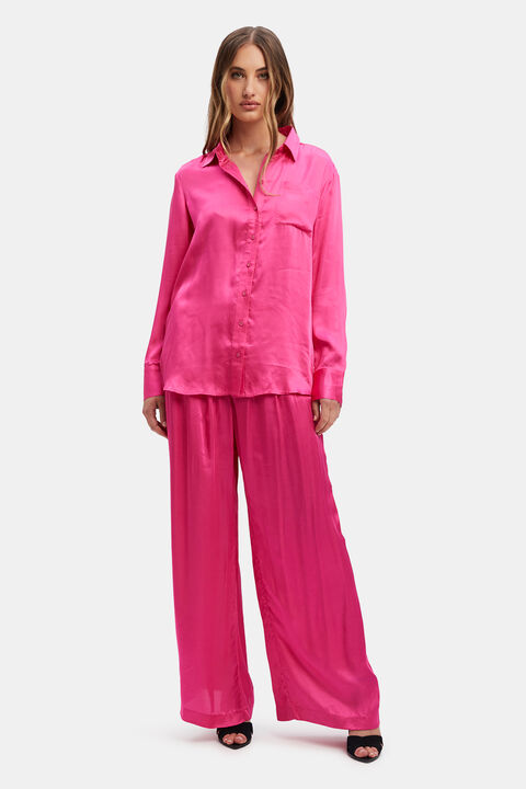 LENA SATIN SHIRT in colour HOT PINK
