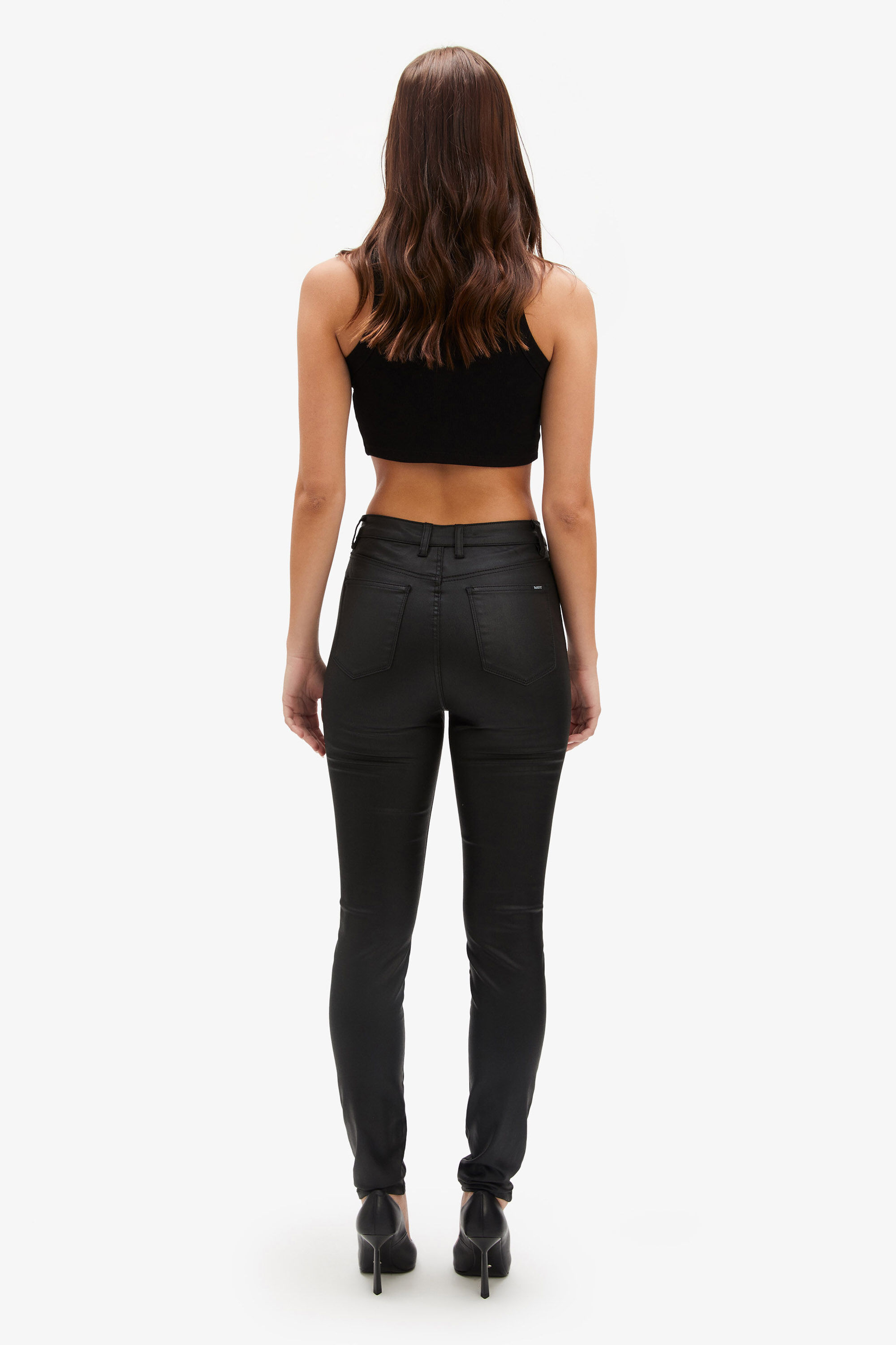 tall black coated jeans