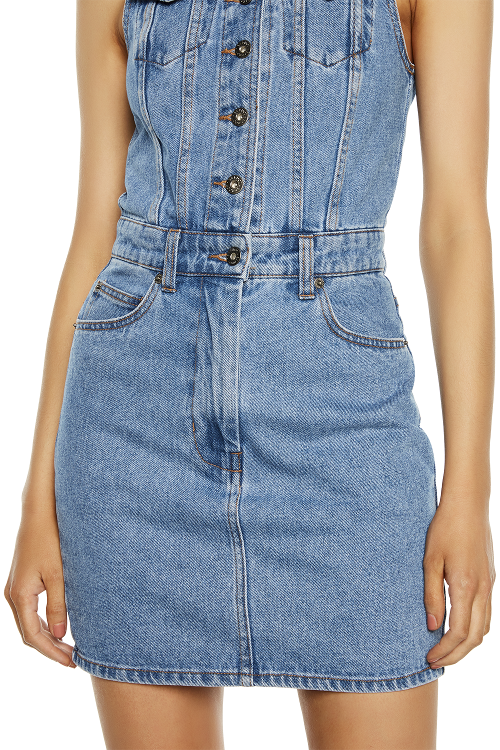 denim bardot mini dress