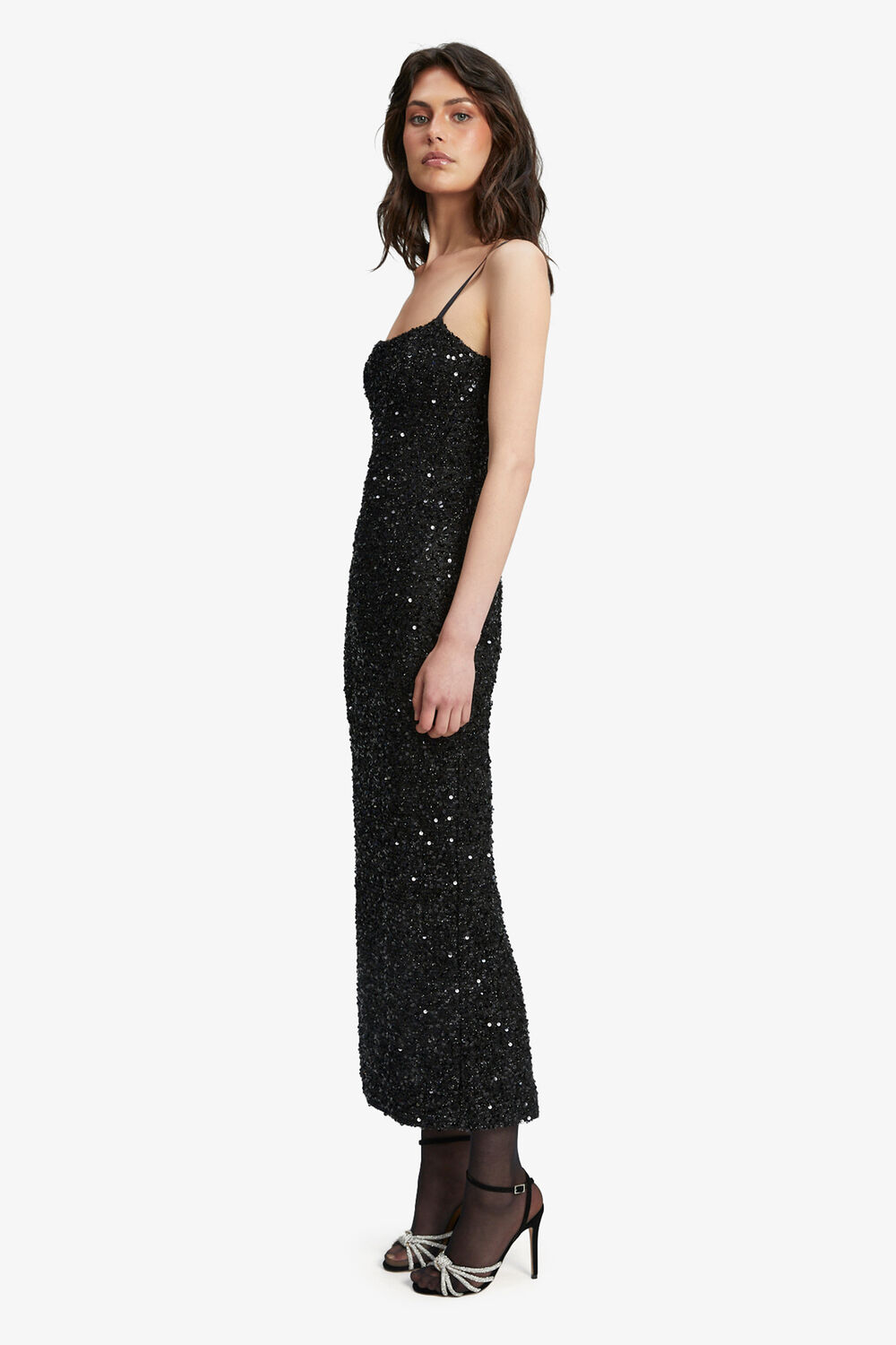 INFINITE SEQUIN MAXI DRESS in colour CAVIAR