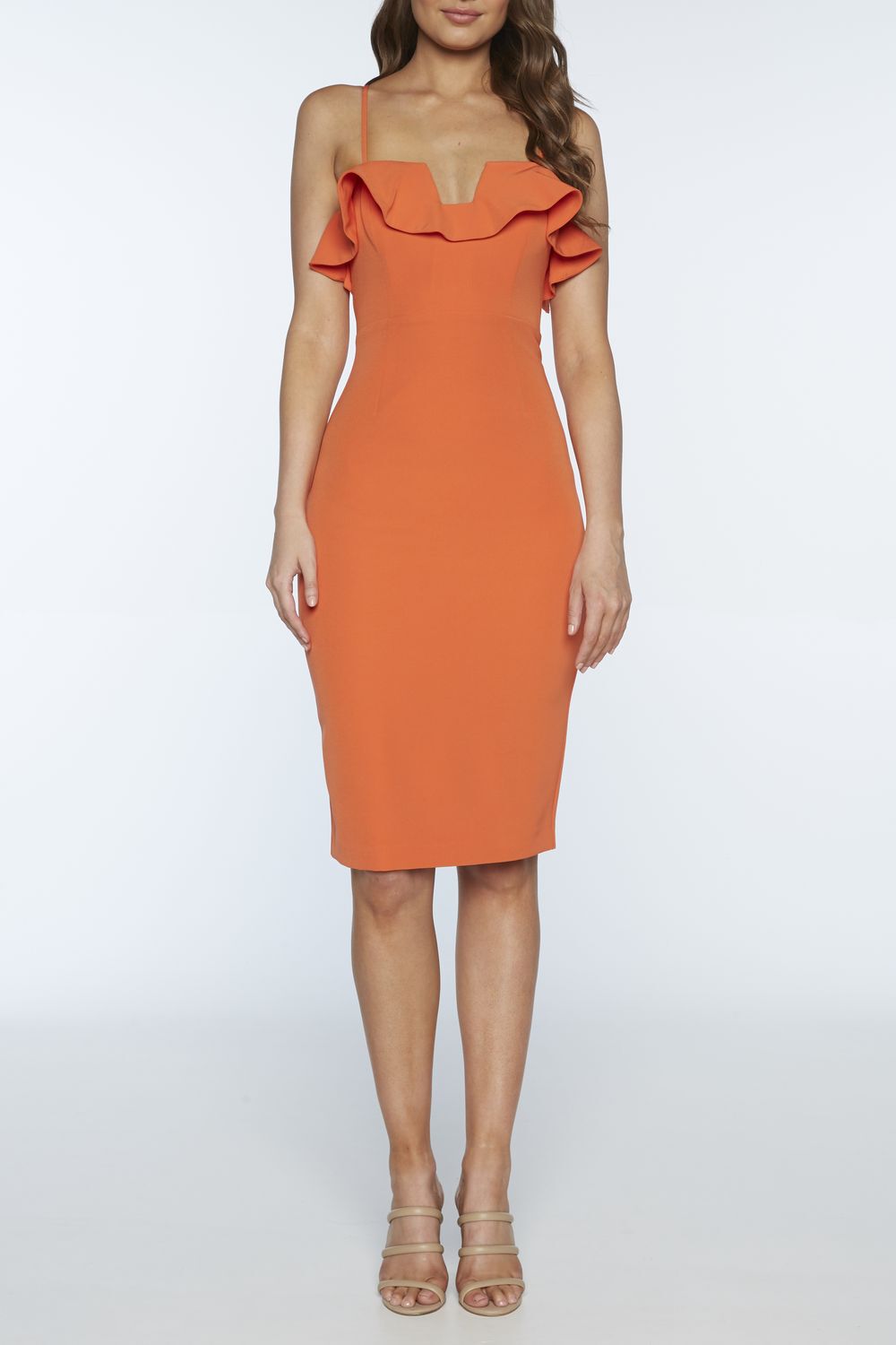 Rossa Frill Dress in Flame | Bardot