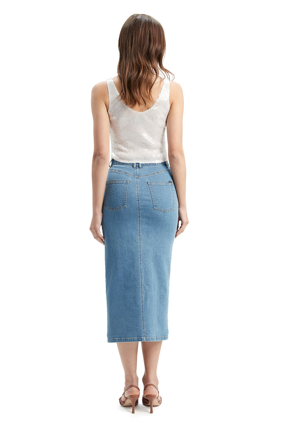 Demi Denim Midi Skirt in colour MIDNIGHT NAVY