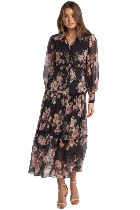 NAVY FLORAL DRESS in colour ESTATE BLUE