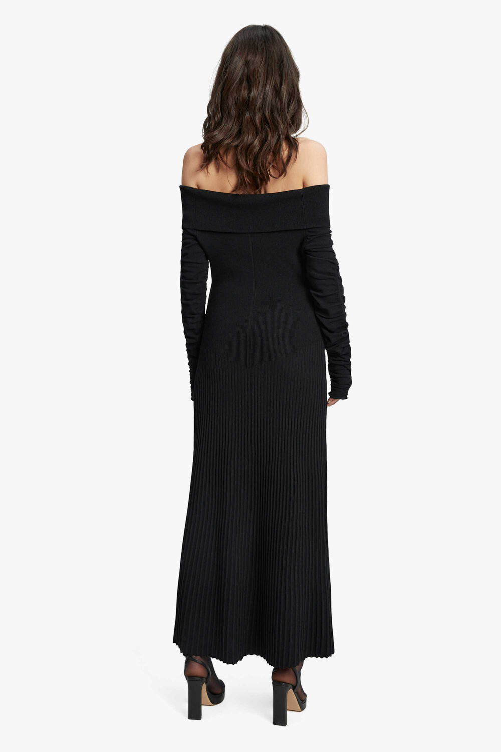 MARTA PLEATED KNIT DRESS in colour CAVIAR