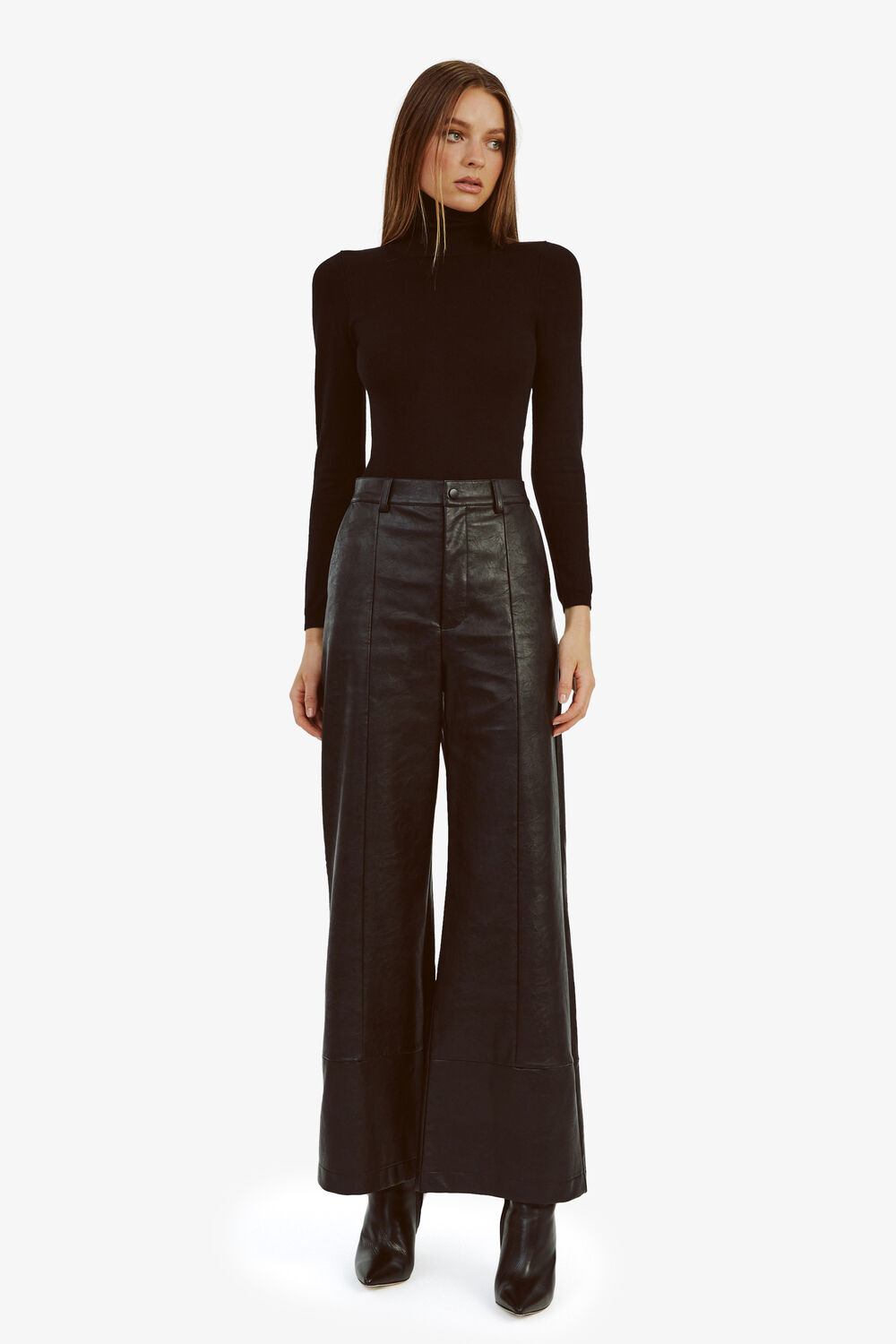 MARLOWE PU WIDE LEG PANT in colour CAVIAR
