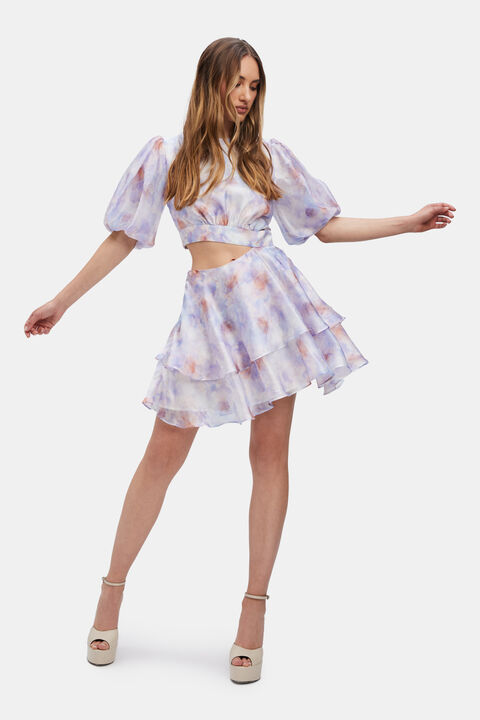 MAIA FLORAL MINI DRESS in colour FAIR ORCHID