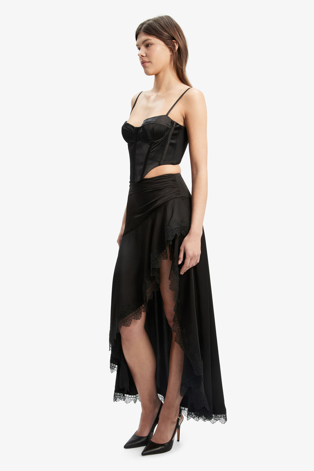 SELENA LACE TRIM SKIRT in colour CAVIAR