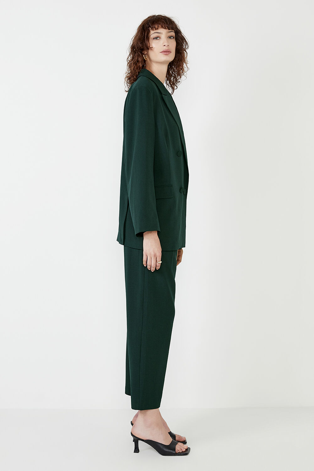 TUCK FRONT TROUSER in colour FOREST GREEN