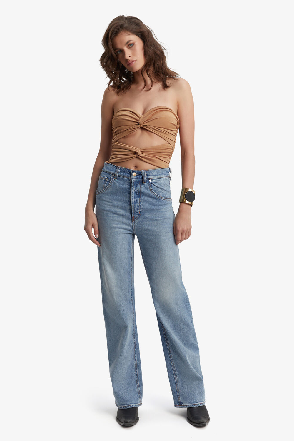 ADLEY KNOT FRONT BODYSUIT in colour HONEY MUSTARD