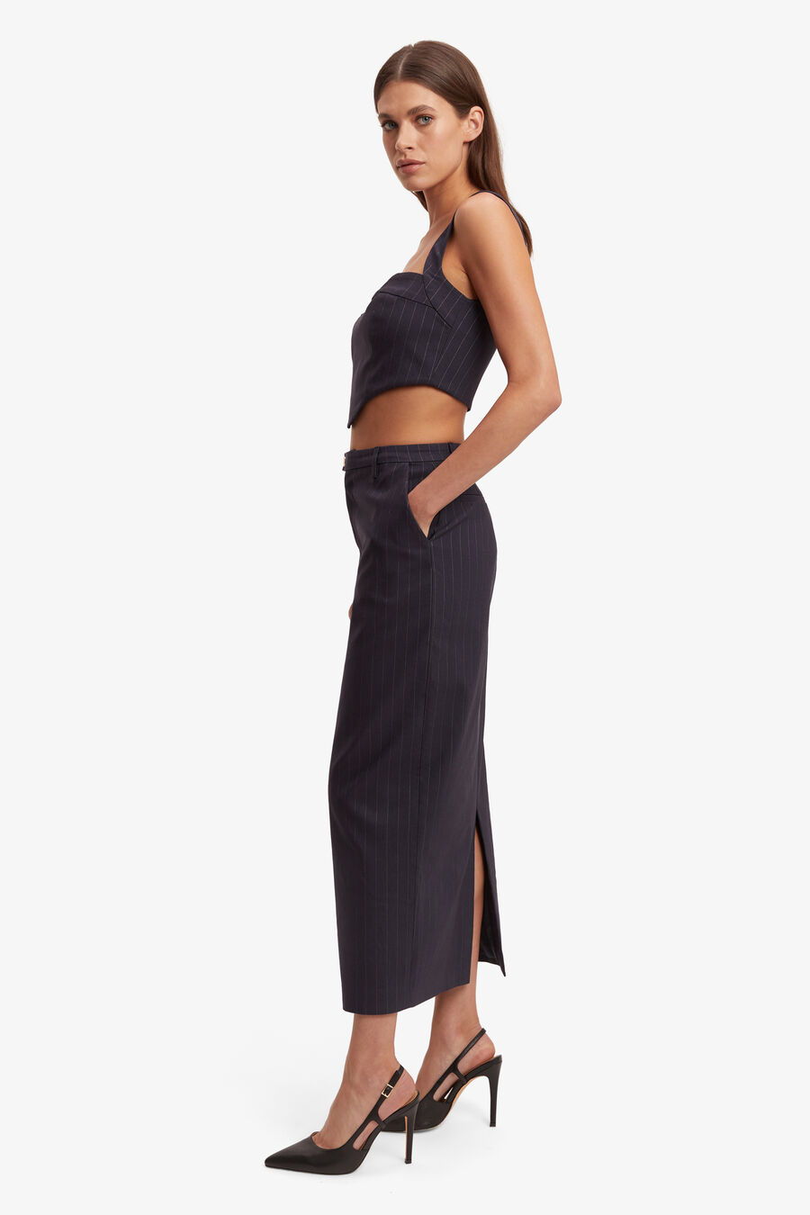 SIAN PIN STRIPE BUSTIER in colour NAVY PINSTRIPE