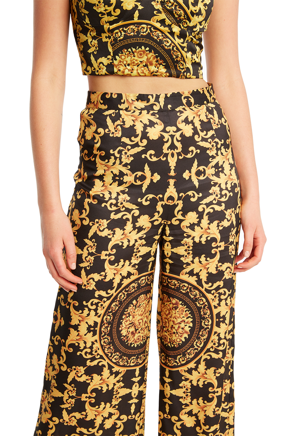 black and gold scarf print dress