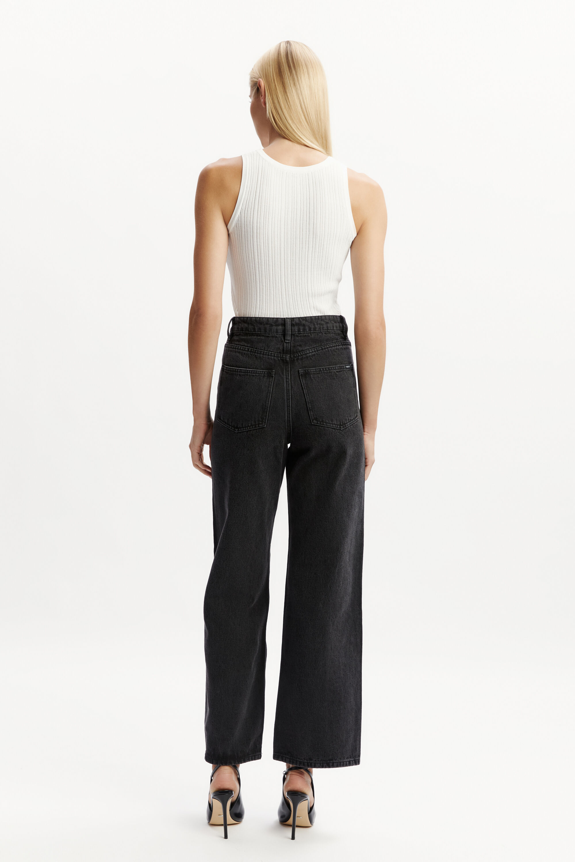 Cindy Wide Full Leg Jeans In Washed Black | Bardot