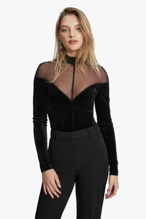 NATALIA VELOUR BODYSUIT in colour CAVIAR