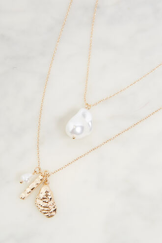 ABSTRACT PEARL DOUBLE NECKLACE in colour GOLD EARTH