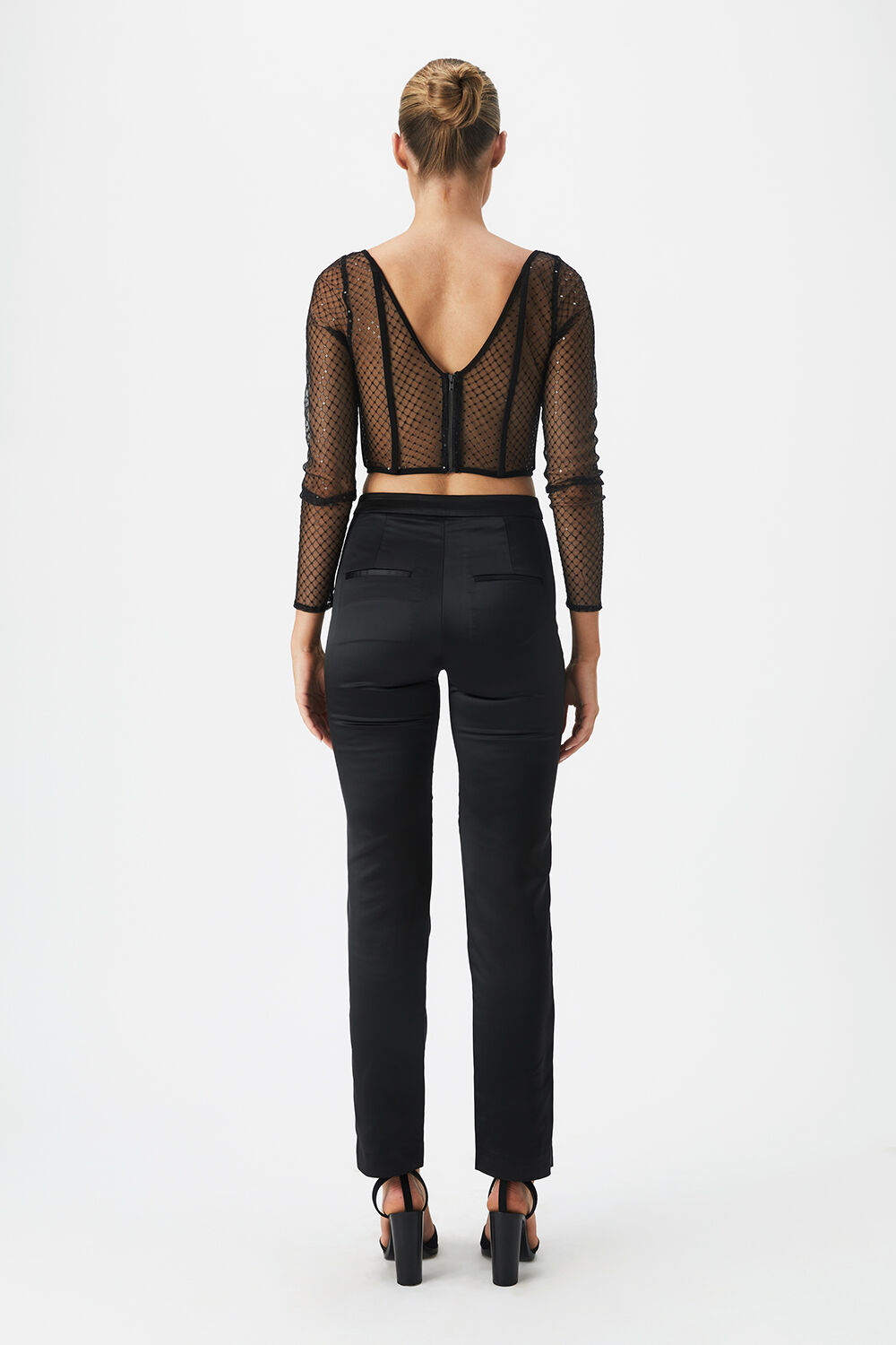 NYAH SATIN PANT in colour CAVIAR