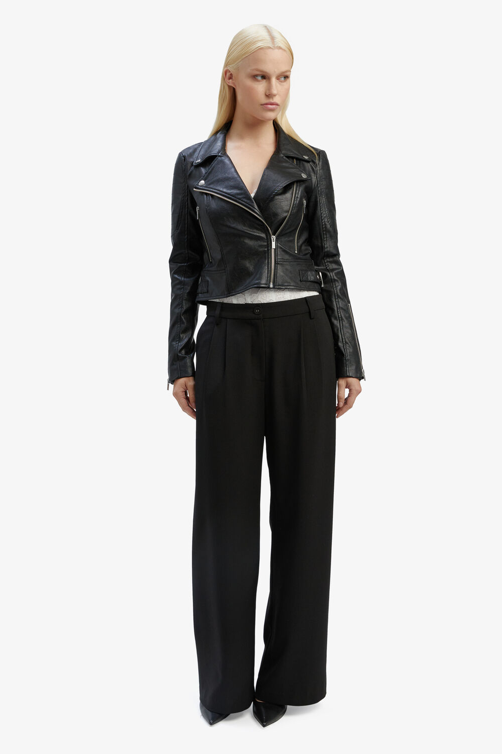 KORA VEGAN LEATHER BIKER JACKET in colour CAVIAR