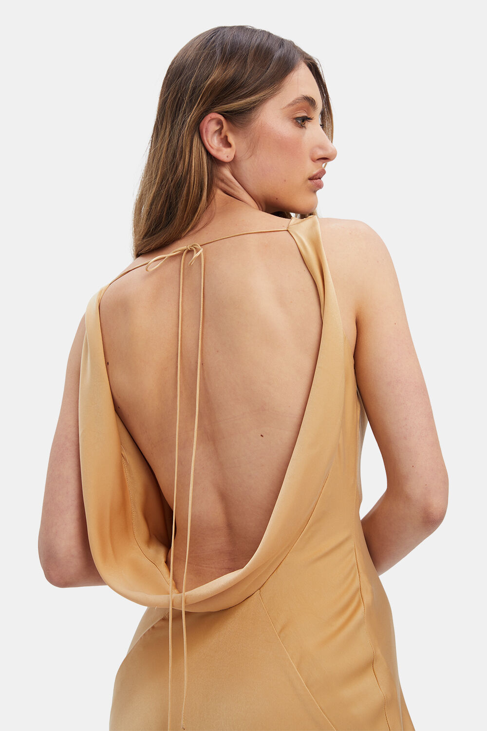 ADONIA COWL DRESS in colour CHAMPAGNE BEIGE