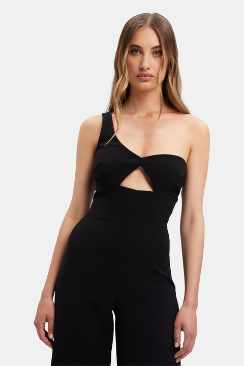 IGNITE ONE SHOULDER PANTSUIT in colour CAVIAR