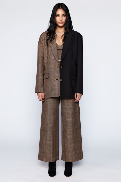 SPLICED CHECK BLAZER in colour TOBACCO BROWN