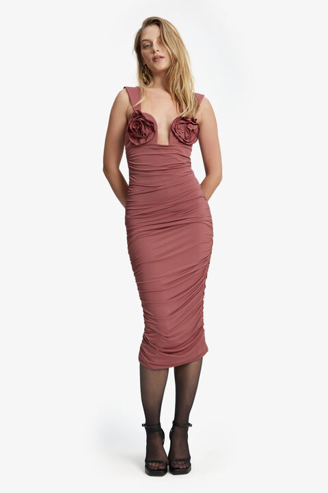 PALOMA JERSEY MIDI DRESS in colour MOCHA BISQUE