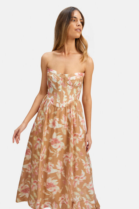 LOLA CORSET MIDI DRESS in colour WILD ORCHID
