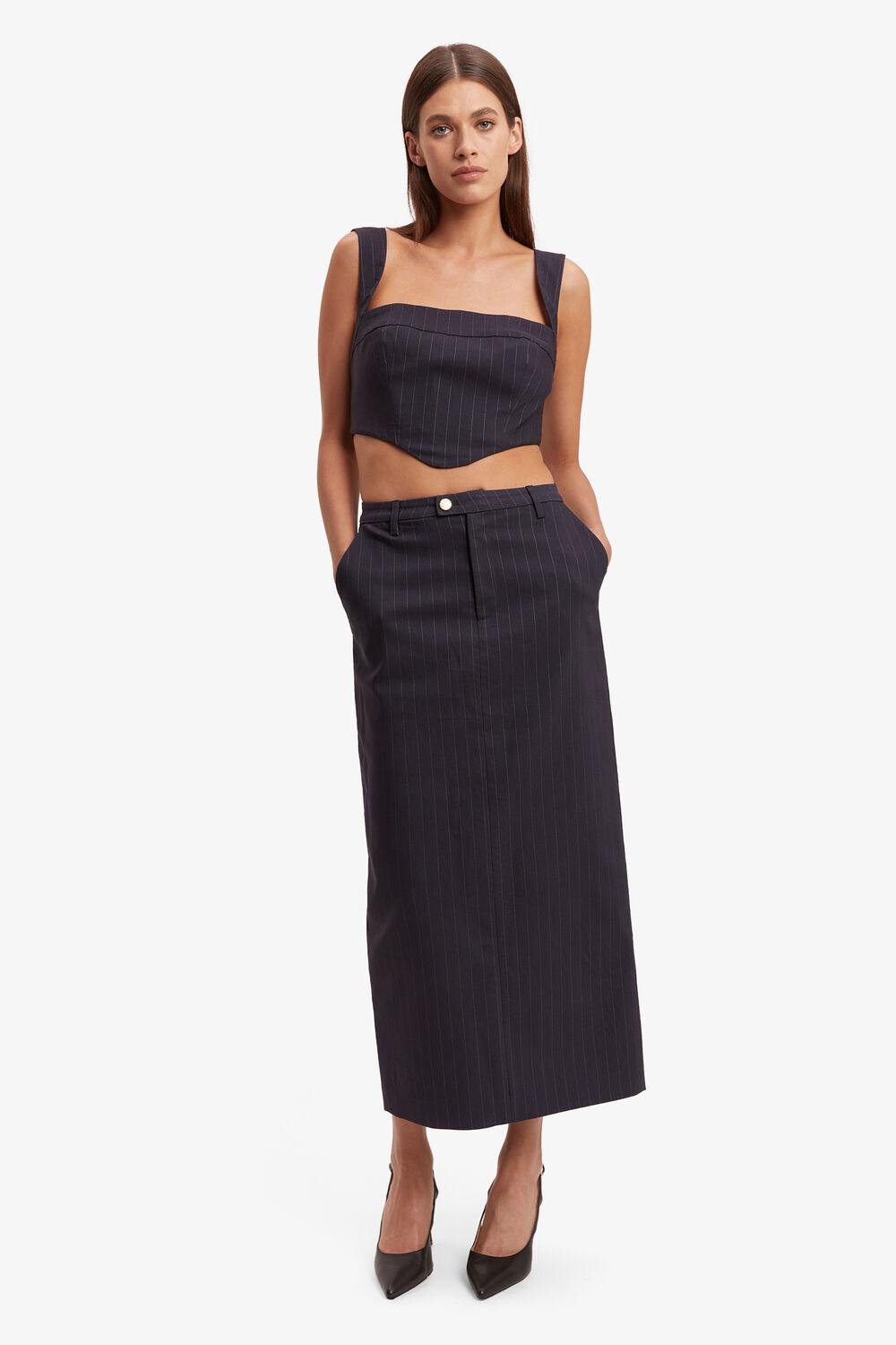SIAN PIN STRIPE BUSTIER in colour SODALITE BLUE