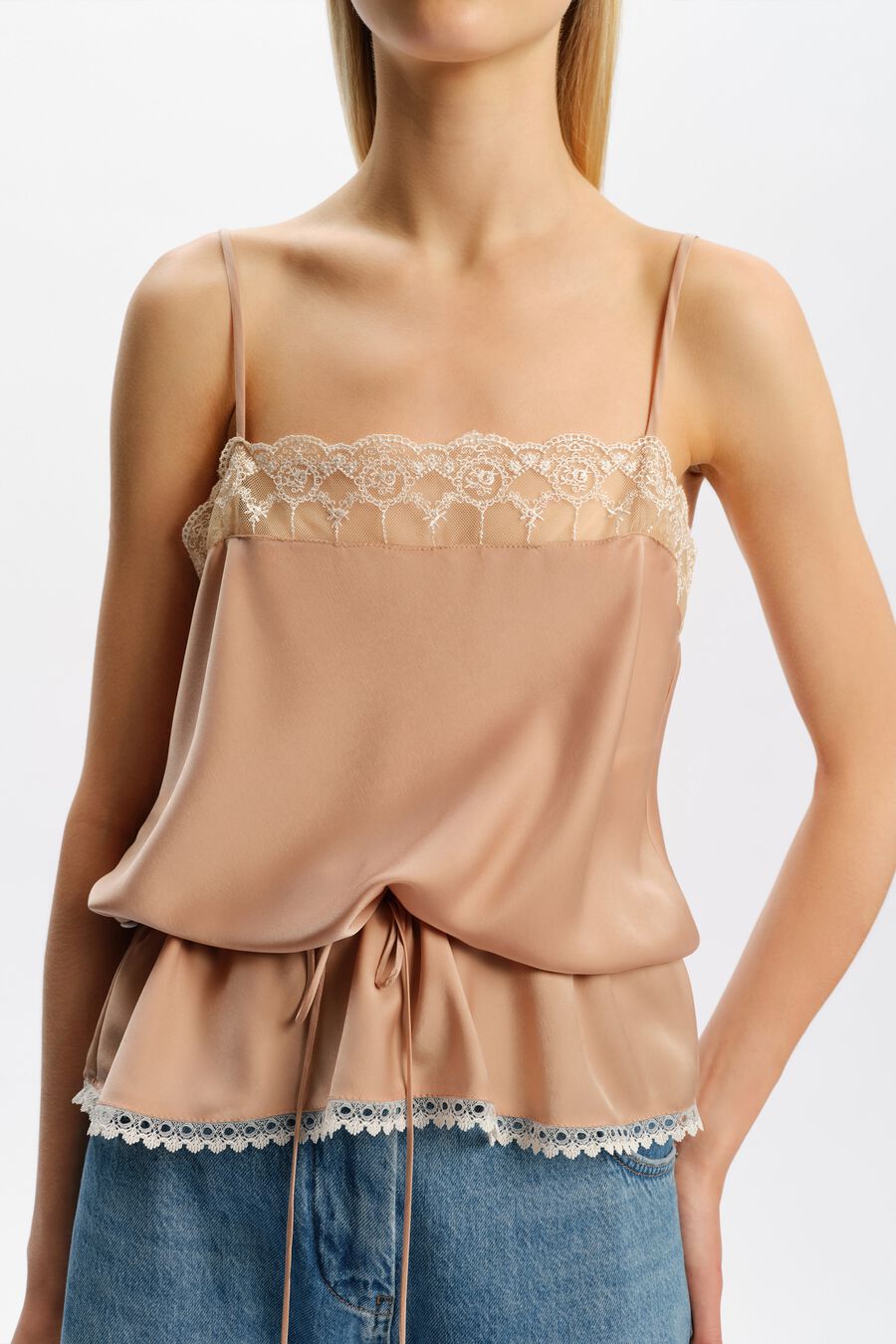 Bonita Satin Lace Trim Top