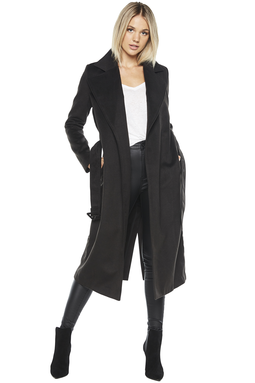 Black long coat with belt clearance