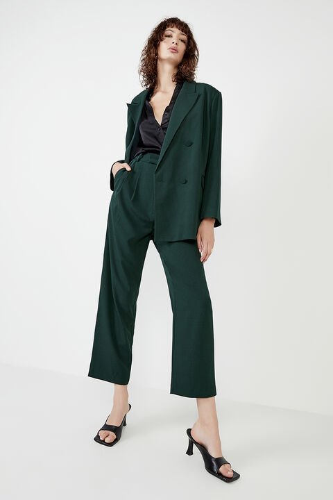 TUCK FRONT TROUSER in colour FOREST GREEN