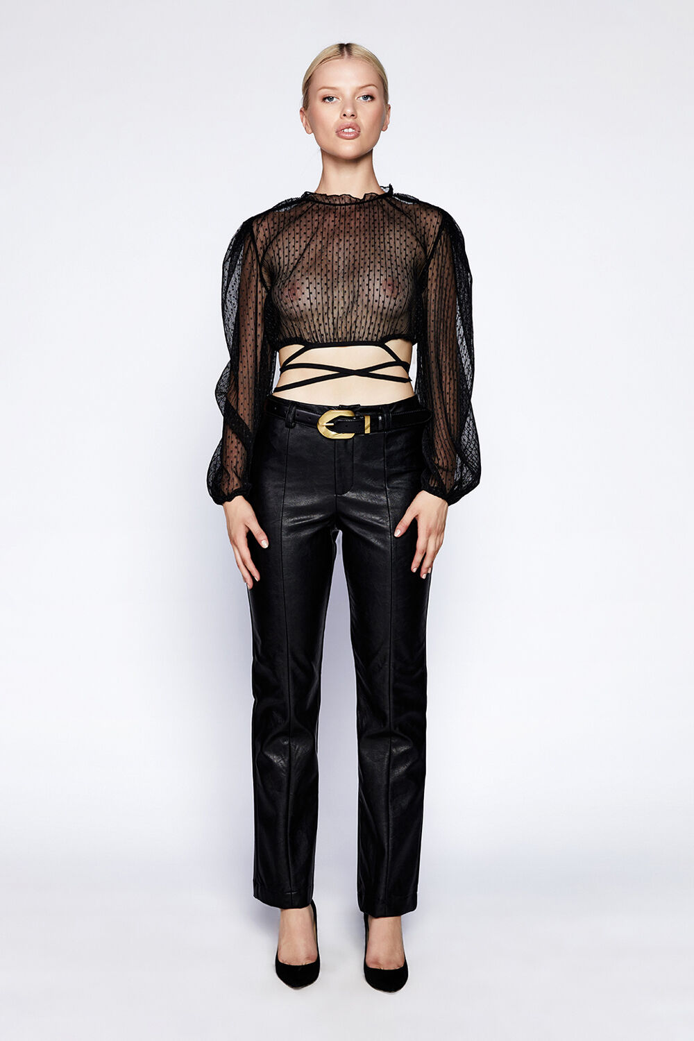 PLEATED SPOT TOP in colour CAVIAR